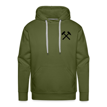Berbau, Schlägel und Eisen, Bergkristall auf dem Rücken - Männer Premium Hoodie - by Artful Alchemist