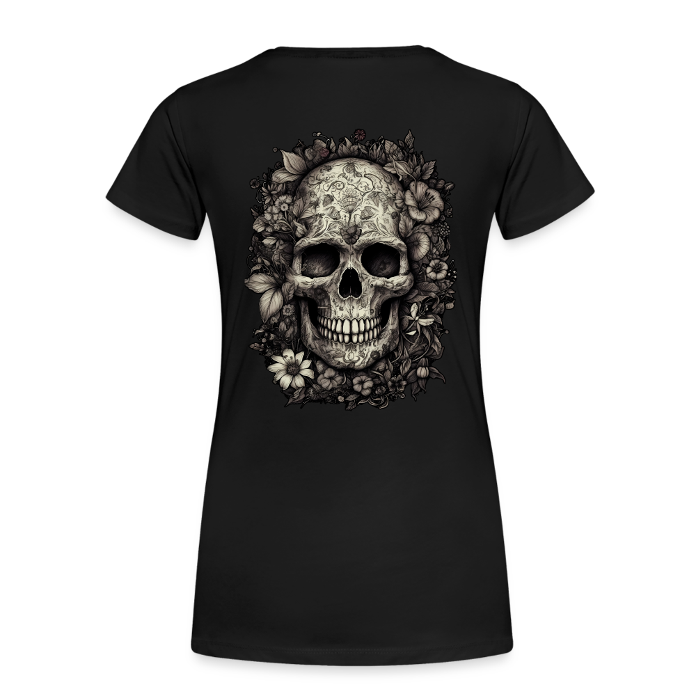 Boho Totenkopf mit Tattoos und Blumen - Frauen Premium T-Shirt - Schwarz