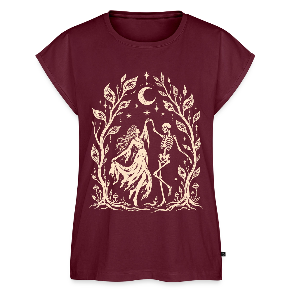 Moonlight Dance – Frauen T-Shirt mit gerollten Ärmeln - Burgunderrot