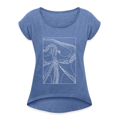 Lineart Oktopus im Rahmen - Frauen T-Shirts mit gerollten Armen - by Artful Alchemist