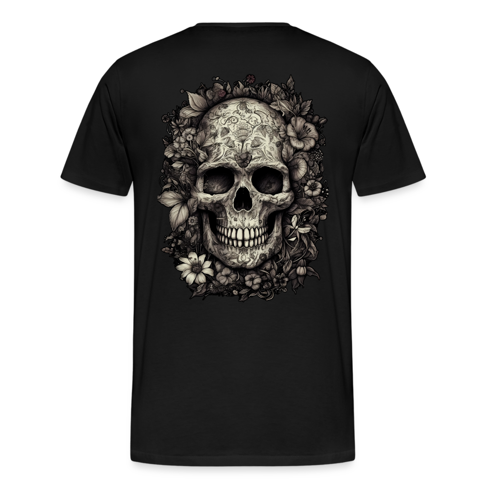 Boho Totenkopf mit Tattoos und Blumen - Männer Premium T-Shirt - Schwarz