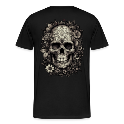 Boho Totenkopf mit Tattoos und Blumen - Männer Premium T-Shirt - Schwarz