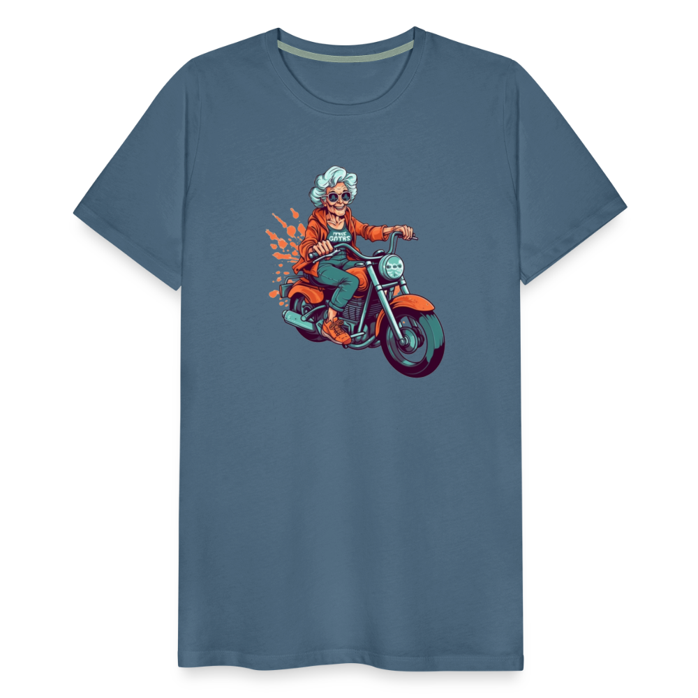 Coole alte Biker Oma - Motorrad Omi  - Männer T-Shirt - Blaugrau