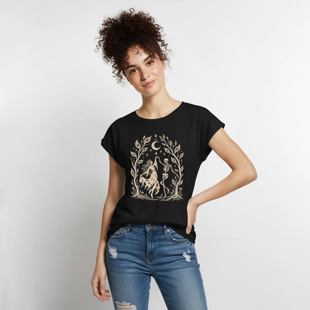 Moonlight Dance – Frauen T-Shirt mit gerollten Ärmeln - Schwarz