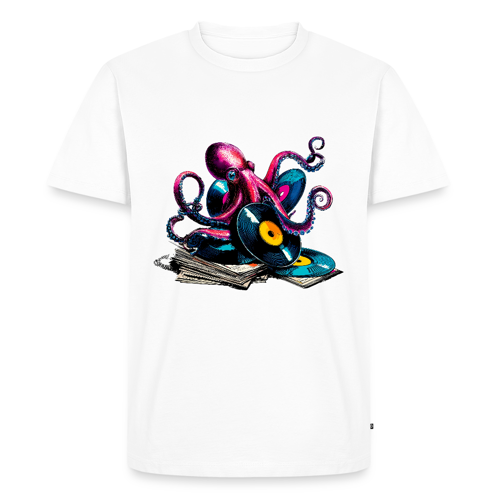 DJ Oktopus – Wenn Tiefsee auf Vinyl trifft - Männer Premium Bio T-Shirt - Weiß