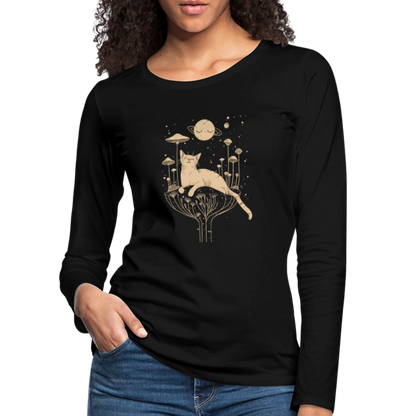 Surreales Katzen Motiv im Kosmos - Frauen Premium Langarmshirt - by Artful Alchemist