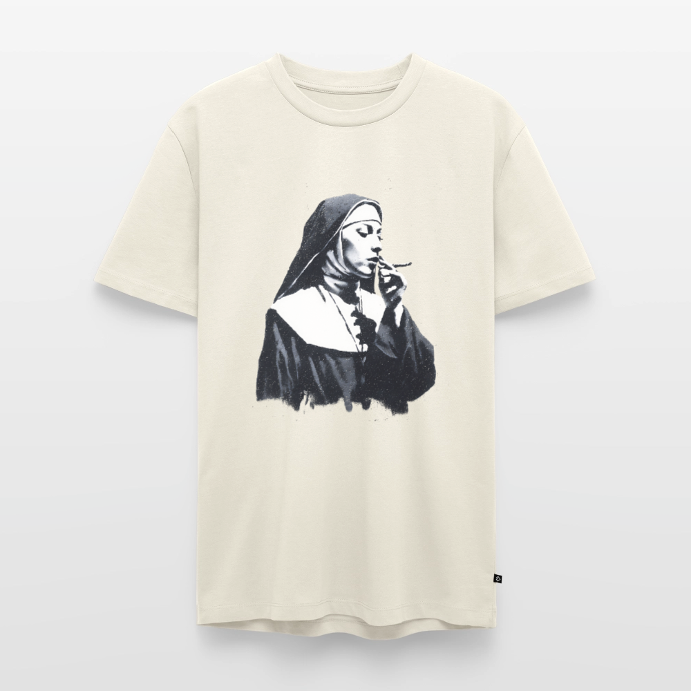 Street Art Nonne rauchend - Männer Premium T-Shirt - Naturweiß