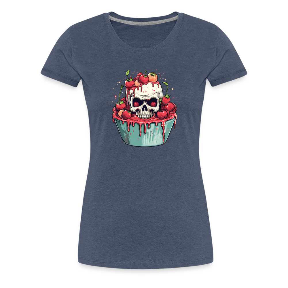 Gruseliges Horror Kirschtörtchen - Happy Halloween - Frauen Premium T-Shirt - Blau meliert