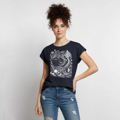 Nature Spiral – Frauen T-Shirt mit gerollten Ärmeln - Navy