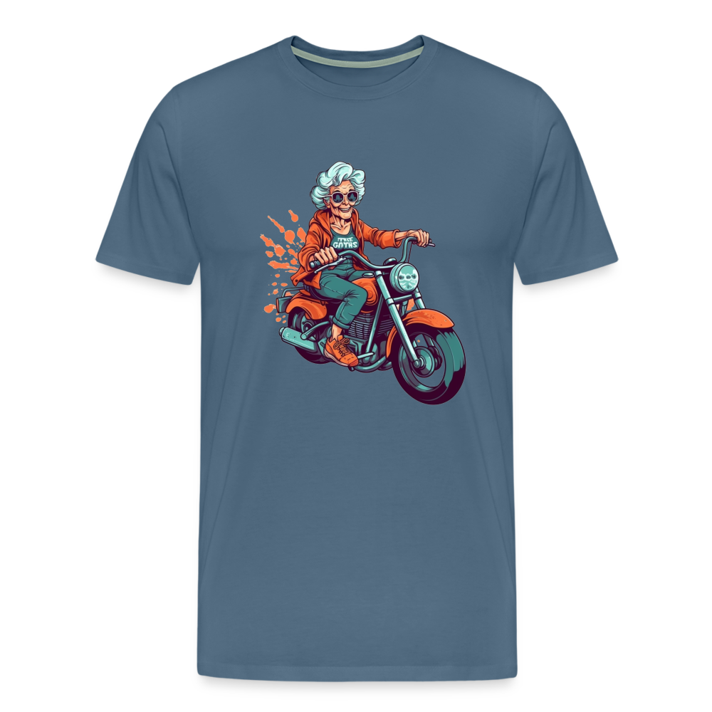 Coole alte Biker Oma - Motorrad Omi  - Männer T-Shirt - Blaugrau