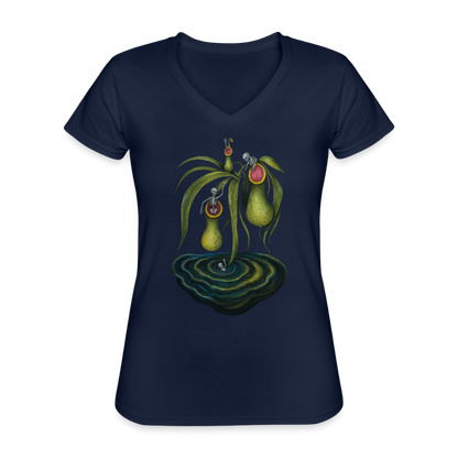 Flora Mortis - Kannenpflanze mit Skeletten - Klassisches Frauen-T-Shirt mit V-Ausschnitt - by Artful Alchemist