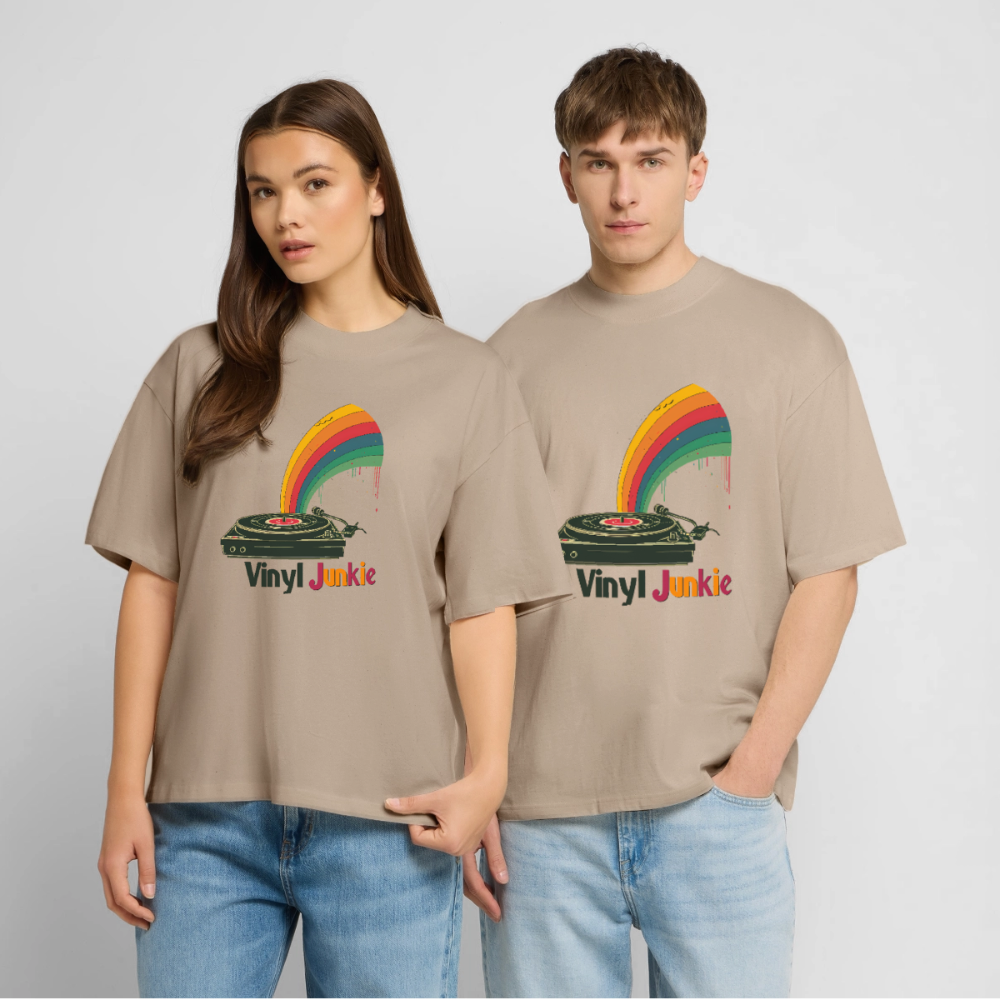 Vinyl Junkie Rainbow - Stanley/Stella Oversized Unisex Bio T-Shirt Blaster 2.0 - by Artful Alchemist