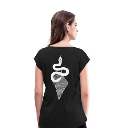 Kosmosschlange im Schneckenhaus - Frauen Shirt mit gerollten Ärmeln - by Artful Alchemist
