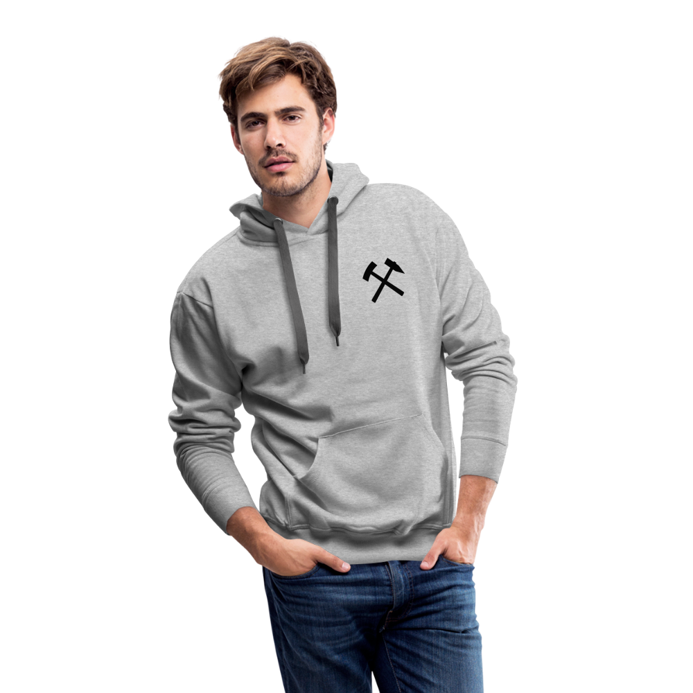 Berbau, Schlägel und Eisen, Bergkristall auf dem Rücken - Männer Premium Hoodie - Grau meliert