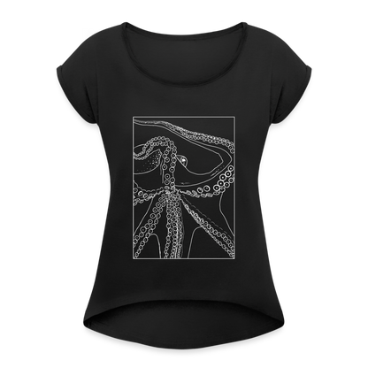 Lineart Oktopus im Rahmen - Frauen T-Shirts mit gerollten Armen - by Artful Alchemist