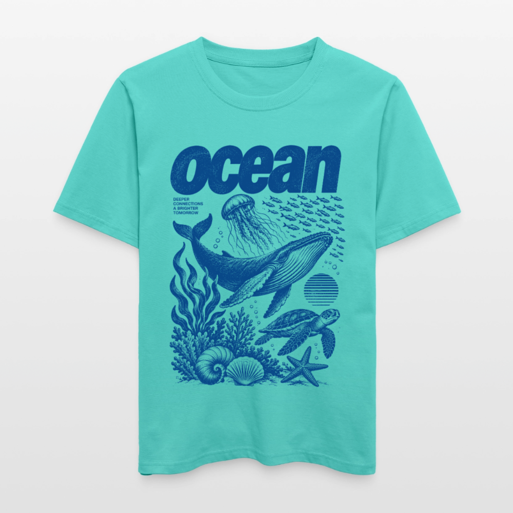 Ocean – Relaxed Fit Unisex Bio-T-Shirt mit Wal und Meerestieren - Poolblau