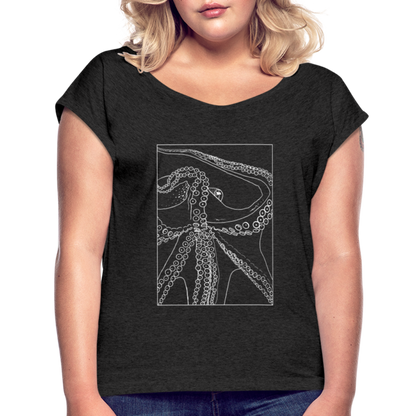 Lineart Oktopus im Rahmen - Frauen T-Shirts mit gerollten Armen - by Artful Alchemist