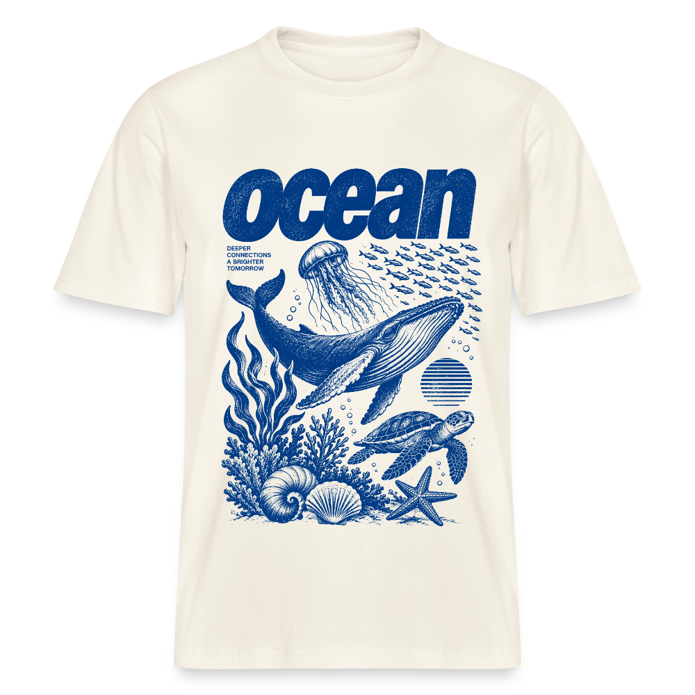 Ocean – Relaxed Fit Unisex Bio-T-Shirt mit Wal und Meerestieren - Naturweiß 