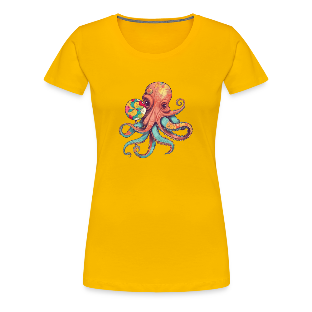 Lustiger Comic Oktopus mit Lollipop - Frauen Premium T-Shirts - Sonnengelb