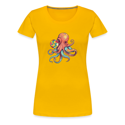 Lustiger Comic Oktopus mit Lollipop - Frauen Premium T-Shirts - by Artful Alchemist