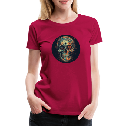 Retro Futuristischer Totenkopf Skull Cyborg- Frauen Premium T-Shirt - by Artful Alchemist