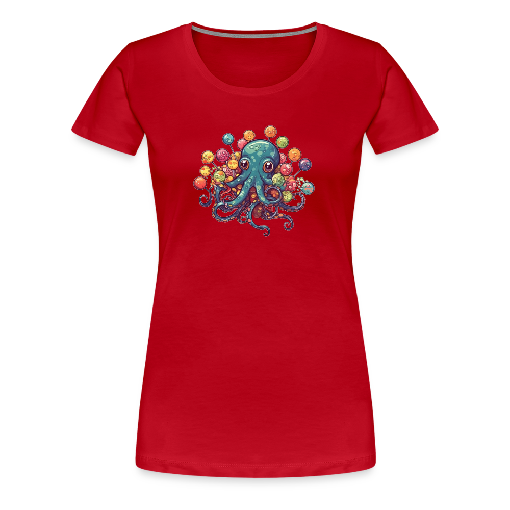 Lustiger Comic Oktopus mit Lollipops - Frauen Premium T-Shirts - Rot