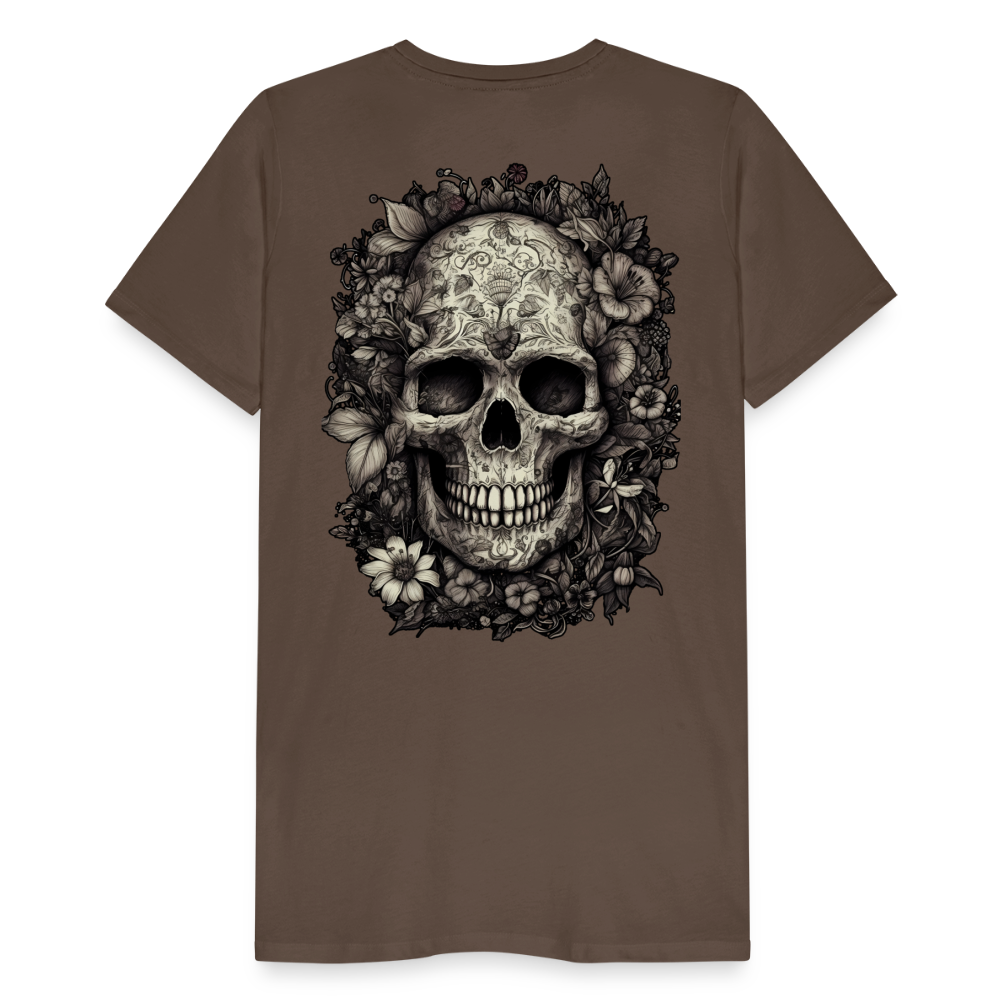 Boho Totenkopf mit Tattoos und Blumen - Männer Premium T-Shirt - Edelbraun