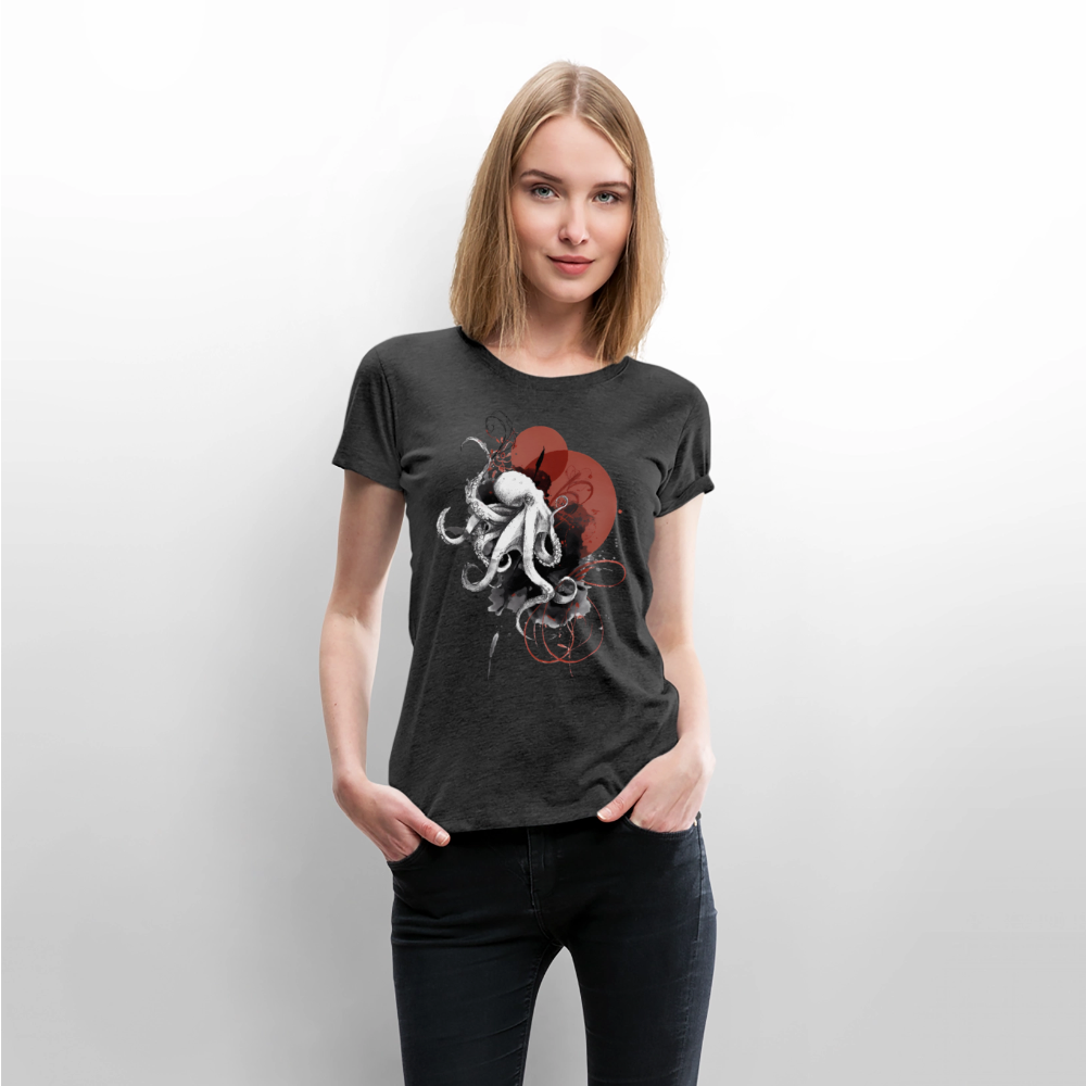 Oktopus Design – Tiefsee trifft Kunst - Frauen Premium Bio T-Shirt - Anthrazit meliert