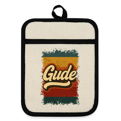 „Gude“ – Retro Look aus Hessen - Topflappen mit Gummirückseite - Leinen/Schwarz 