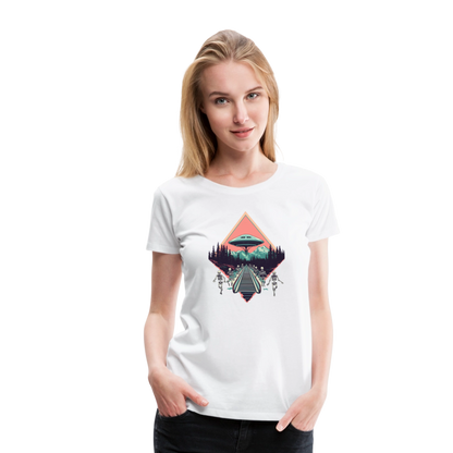 Retro UFO 80er Jahre Motiv - Frauen Premium T-Shirt - by Artful Alchemist