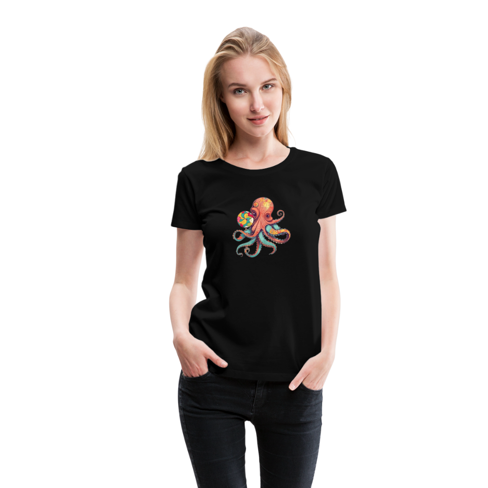 Lustiger Comic Oktopus mit Lollipop - Frauen Premium T-Shirts - Schwarz