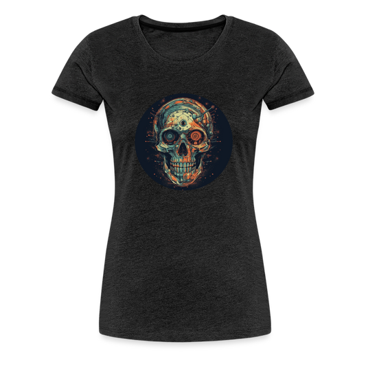 Retro Futuristischer Totenkopf Skull Cyborg- Frauen Premium T-Shirt - Anthrazit