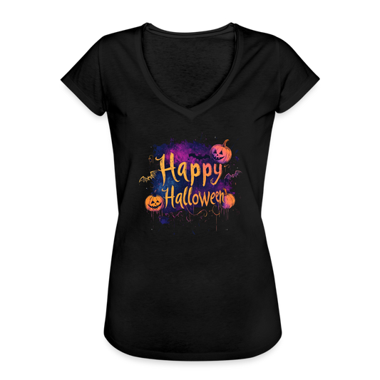 Happy Halloween mit Kürbissen als Schriftzug - Frauen Vintage T-Shirt - Schwarz