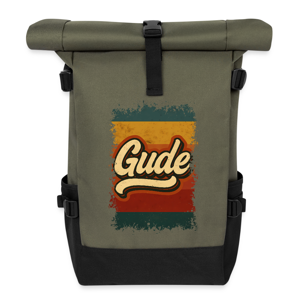 „Gude“ – Retro Look aus Hessen - Rolltop Rucksack - Olive/Schwarz