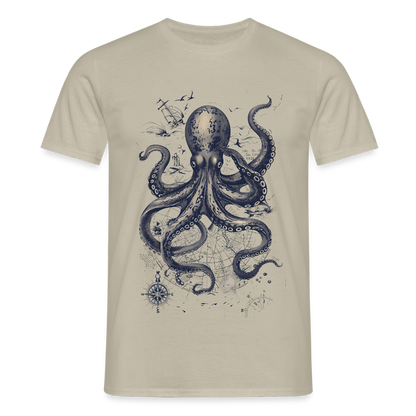 Steampunk Oktopus - Männer T-Shirt - Sandbeige
