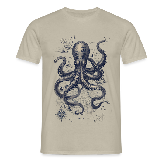 Steampunk Oktopus - Männer T-Shirt - Sandbeige