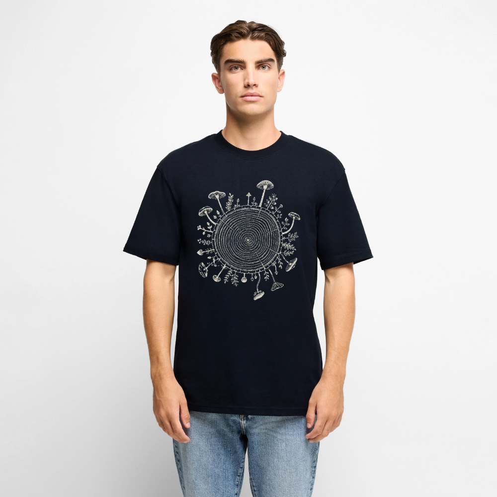 Baumringe & Pilze - Unisex Premium Oversized Bio T-Shirt - Navy