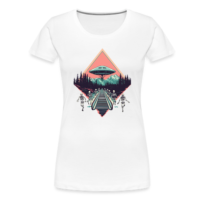 Retro UFO 80er Jahre Motiv - Frauen Premium T-Shirt - by Artful Alchemist