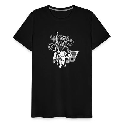 Kaffee trinkendes Skelett mit Tentakeln, Zeitung - Männer Premium T-Shirt - by Artful Alchemist
