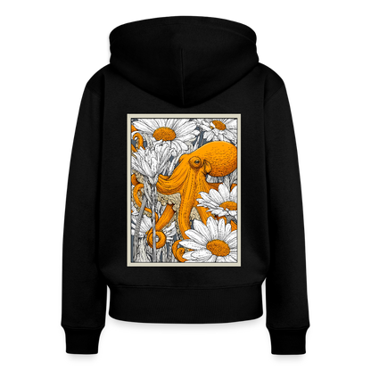 Vintage Oktopus im Blumenmeer - Frauen Premium Kaputzenjacke - Schwarz