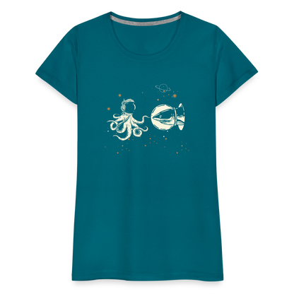 Begegnung zwischen Hai und Oktopus im Weltall - Frauen Premium T-Shirts - by Artful Alchemist