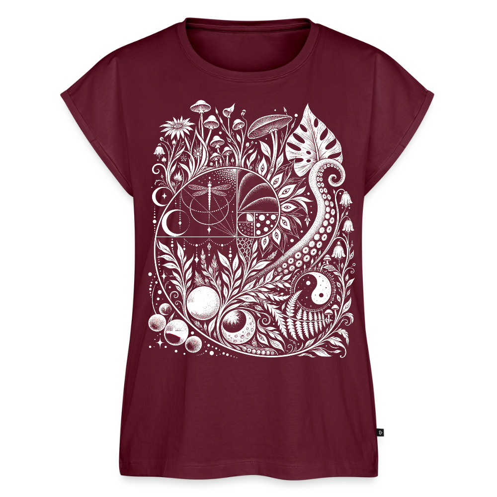 Nature Spiral – Frauen T-Shirt mit gerollten Ärmeln - Burgunderrot