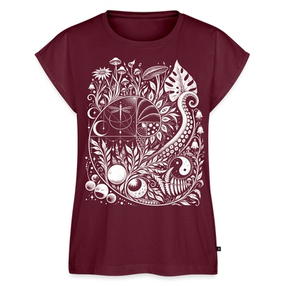 Nature Spiral – Frauen T-Shirt mit gerollten Ärmeln - Burgunderrot