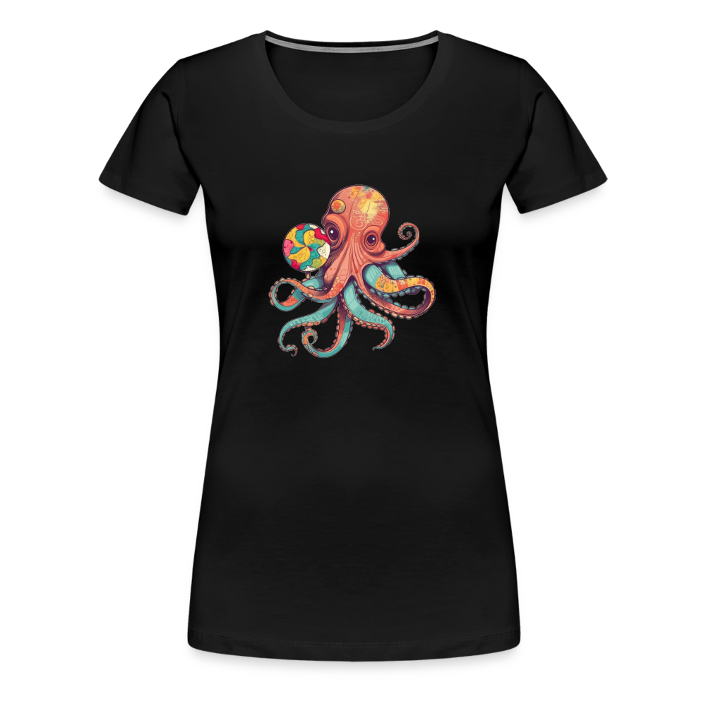 Lustiger Comic Oktopus mit Lollipop - Frauen Premium T-Shirts - Schwarz