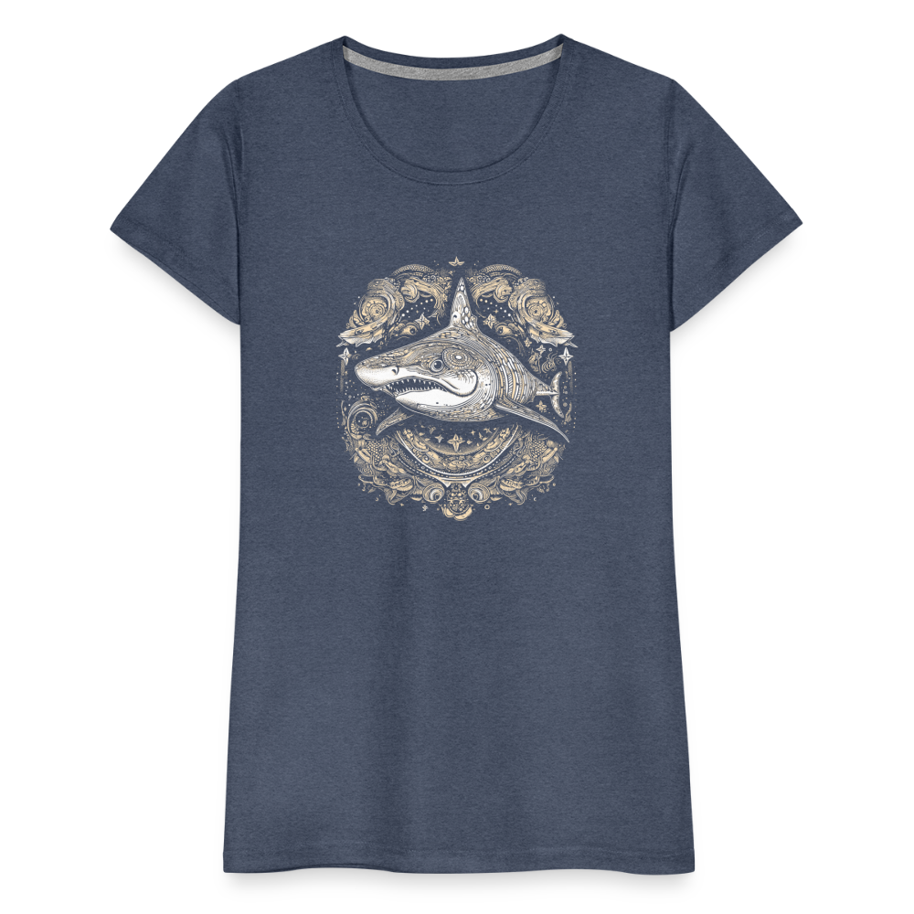 Cooler Hai mit Boho/Tribal Mustern - Frauen Premium T-Shirts - Blau meliert