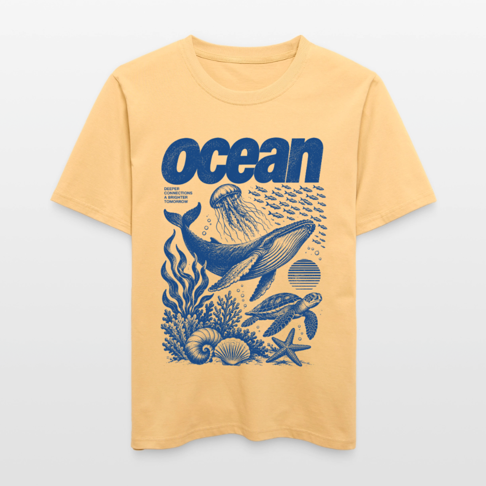 Ocean – Relaxed Fit Unisex Bio-T-Shirt mit Wal und Meerestieren - Hellgelb