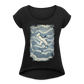 Vintage Hammerhai im japanischen inspirierten Tattoo Stil - Frauen T-Shirt mit gerollten Ärmeln - Schwarz