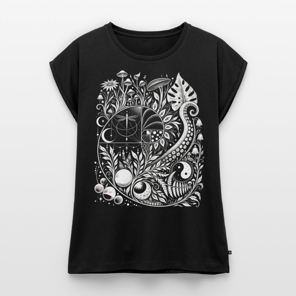 Nature Spiral – Frauen T-Shirt mit gerollten Ärmeln - Schwarz
