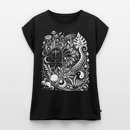 Nature Spiral – Frauen T-Shirt mit gerollten Ärmeln - Schwarz