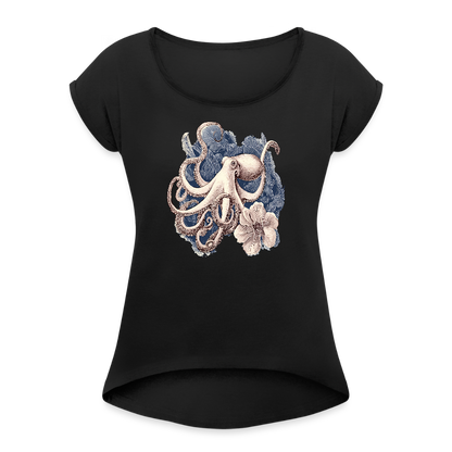 Vintage Oktopus - Frauen T-Shirt mit gerollten Ärmeln - by Artful Alchemist